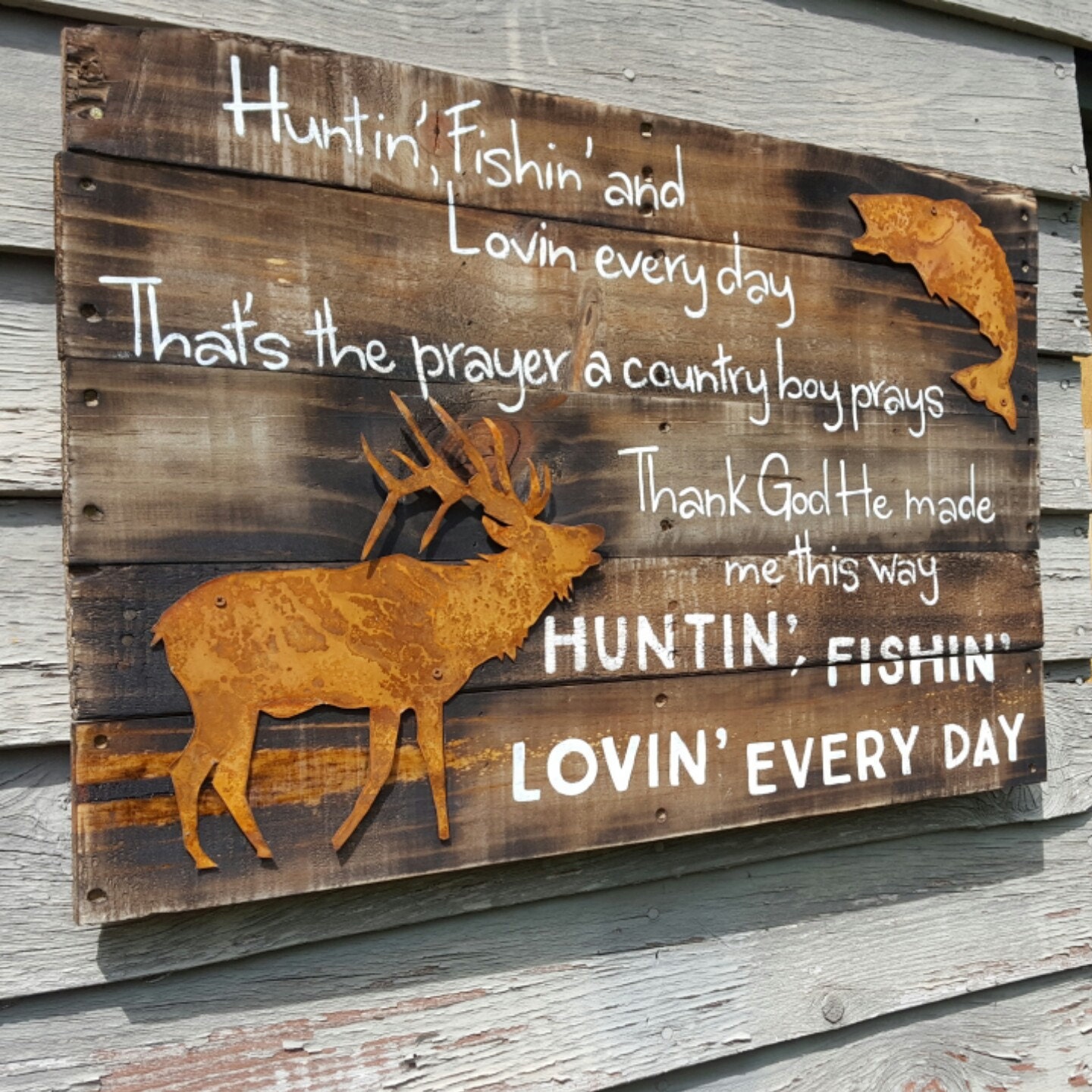 Huntin' Fishin' Lovin' every day Rustic Wood Sign by ...