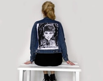 Handpainted Studded Denim Jacket Audrey -denim jacket -womens denim jacket