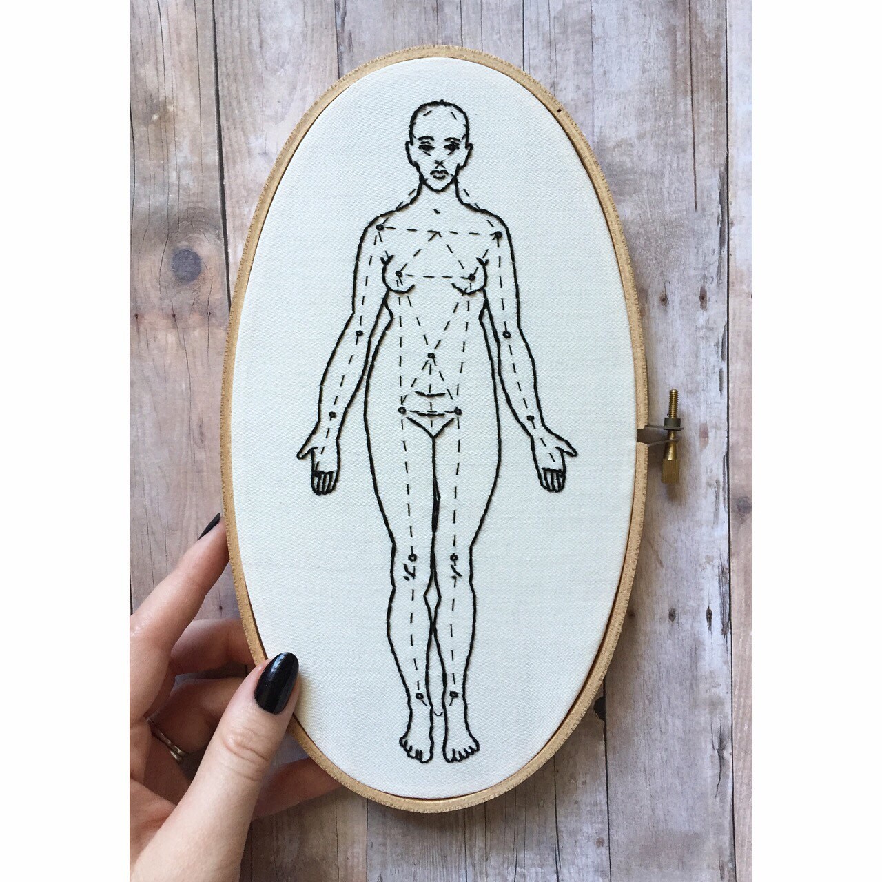 Human anatomy woman hand embroidery hoop art. 5 x