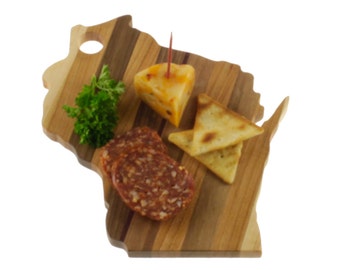 Wisconsin Cutting Board - Cheese Board-in the Shape of WI made out of Solid Walnut, Maple, Cherry and Paduk
