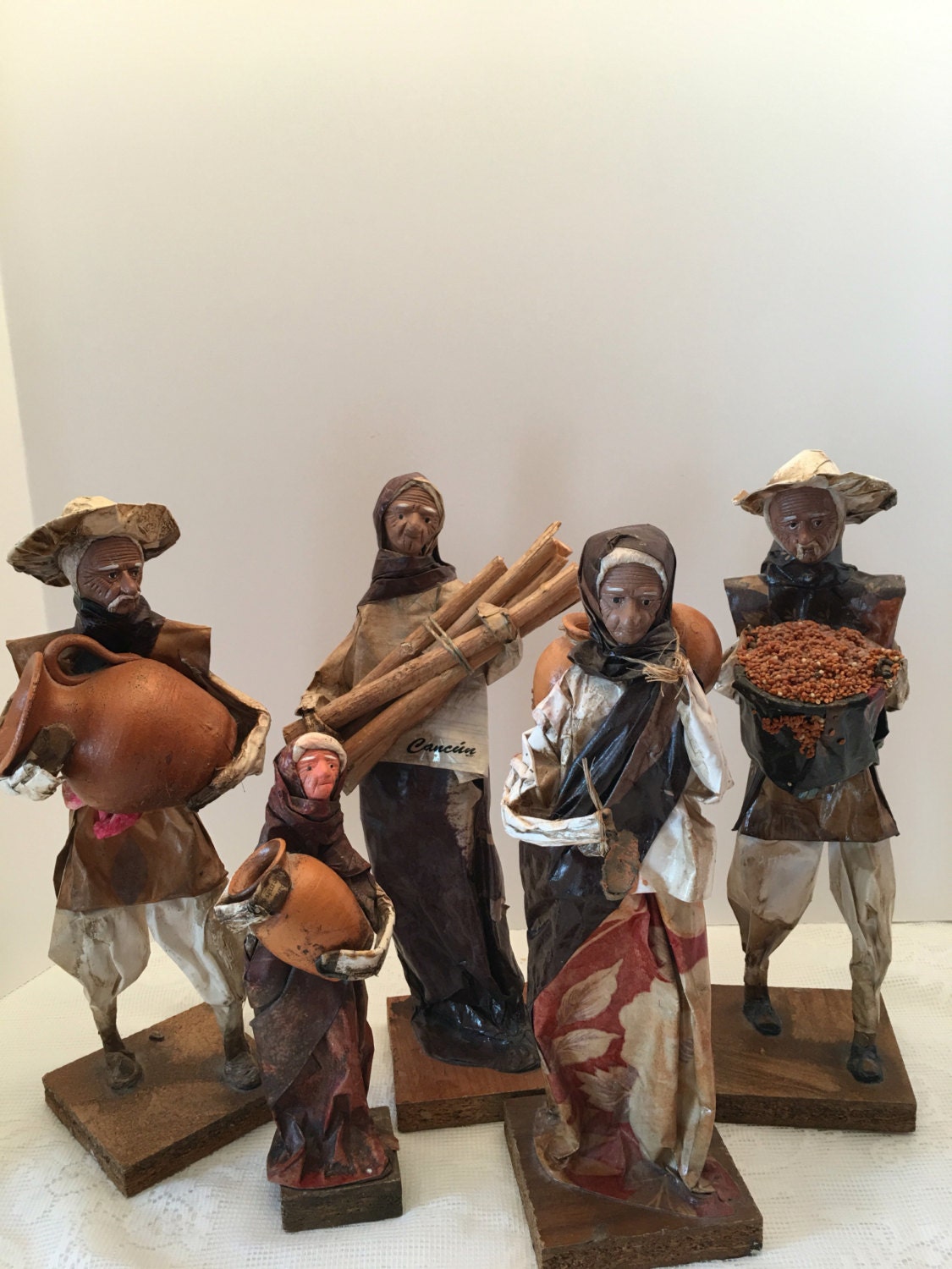 Cancun Mexico Paper Mache Figurines Set of Five Mexican