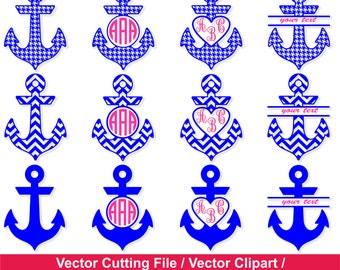 Nautical Anchor SVG / Anchor Monogram Frames / Monogram Frame svg, dxf, ai, eps, png / Anchor circle monogram frames /
