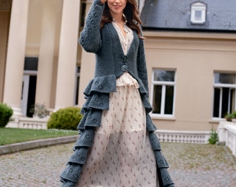 Dames cardigan long à la main deux aiguilles en gris / custom