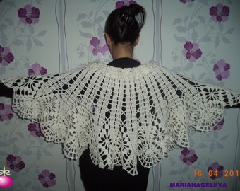 Magnifique chauffe épaules capeline pèlerine blanc/MAIN crocheté /sur commande