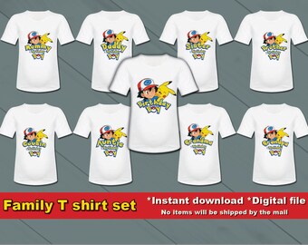 INSTANT DL- Pokemon Iron on Transfer Family set, Boy T Shirt digital file Birthday - you print- Pokémon go (non personalized)