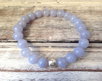 Blue Lace Agate Bracelet~Blue Bracelet~Serenity Colours~Stacking Bracelet~Matching Jewellery~Stretch Bracelet~Eleanor Rose Jewellery~UK Shop
