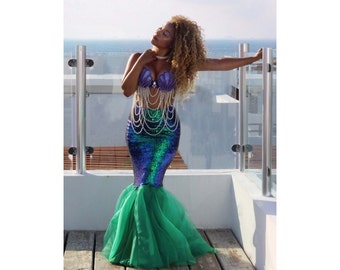 2pc Mermaid Costume Tail Skirt - Sexy High Waist - Adult Halloween Costume