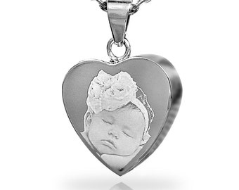 Photo Engraved Heart Pendant Stainless Steel Cremation Jewellery