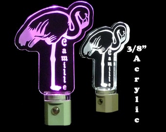 Personalized Pink Flamingo Night Light, LED, Nursery, baby keepsake, Babies