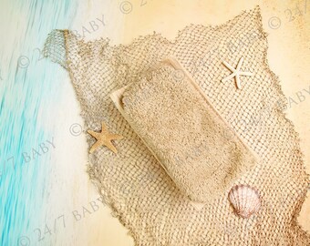 Newborn Digital Backdrop Instant Download Newborn Baby Photography Driftwood Beach Ocean Scene Prop Mermaid Starfish