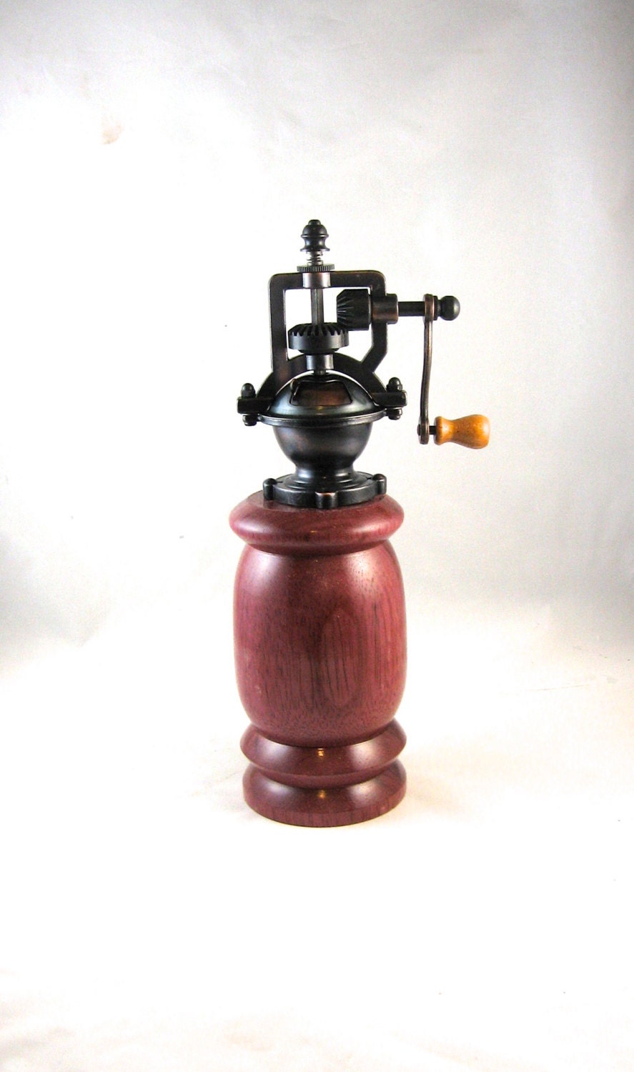 Pepper Grinder antique style with crank handle hand turned