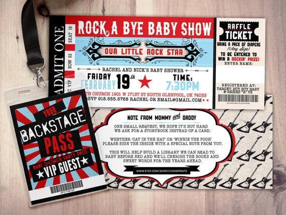 ROCK STAR concert ticket baby shower invitation-Coed baby