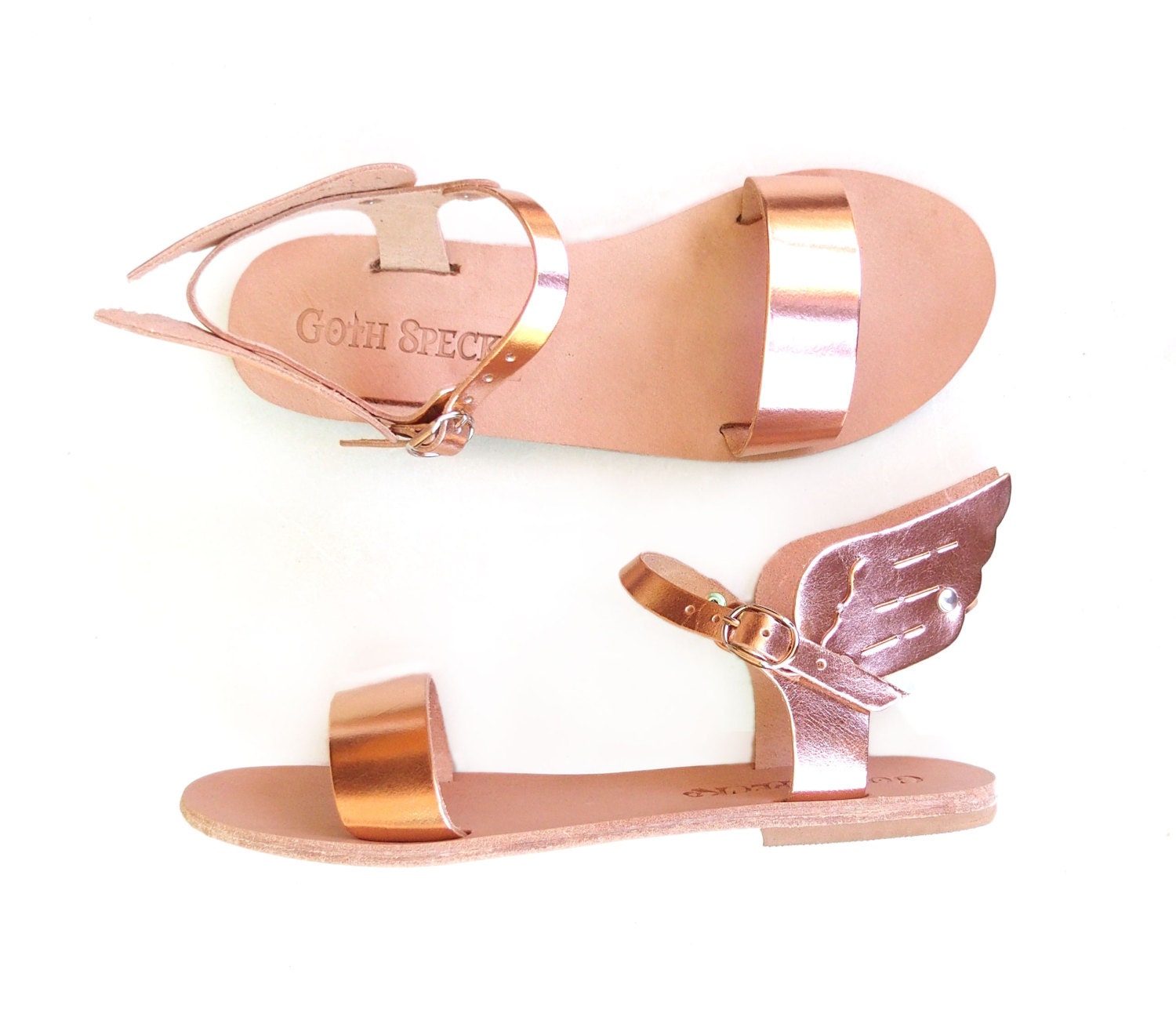 winged leather sandals for women metallic leather by gothspecks