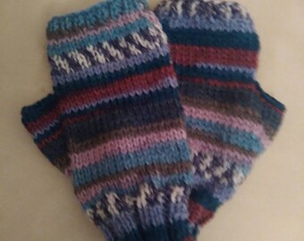 Ladies multicoloured hand knitted fingerless gloves wrist warmers gauntlets Adrafil knitcol shade 61