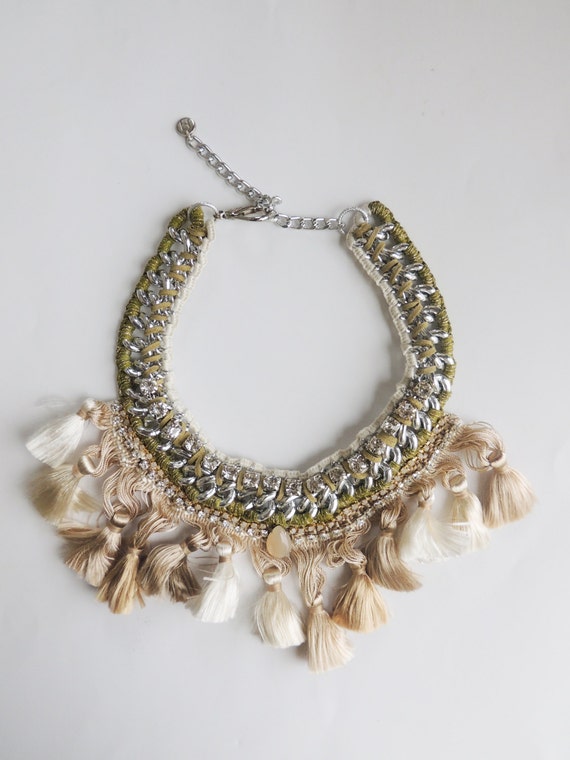 Gypsy Jewelry Necklace White Bib Necklace Native American