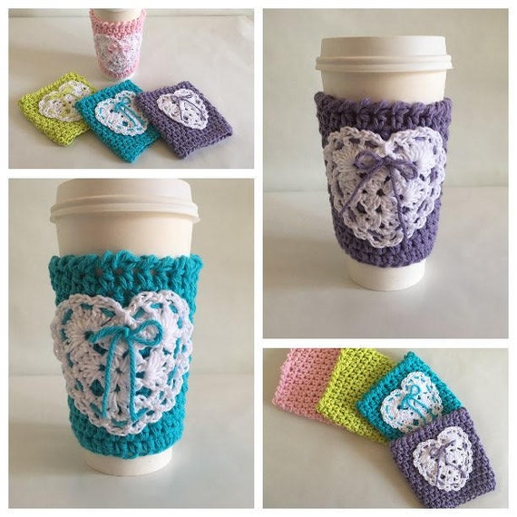 Heart Travel Cup Cozy Crochet Starbucks Coffee Cup Cozy Hot