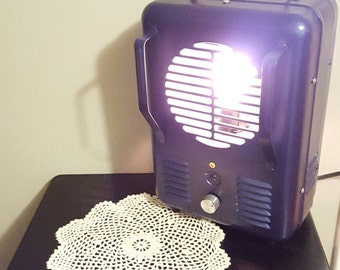 Heater Lamp, Unique Lighting, Re purposed Lighting, Blue Lamp, College Dorm Light, Gift for Someone, Bedroom Lamp, Industrial Style, Accent