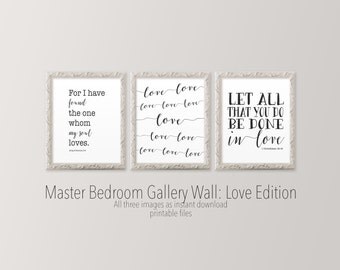 Master bedroom wall art 8x10 Set of three printable art Song of Solomon Black and white wall art Scripture prints Gallery wall Verse print