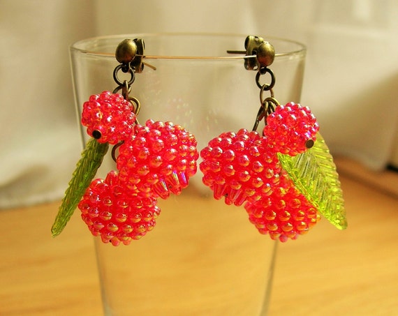 Raspberry earrings 40's inspired berry earrings. by SofiasGarden