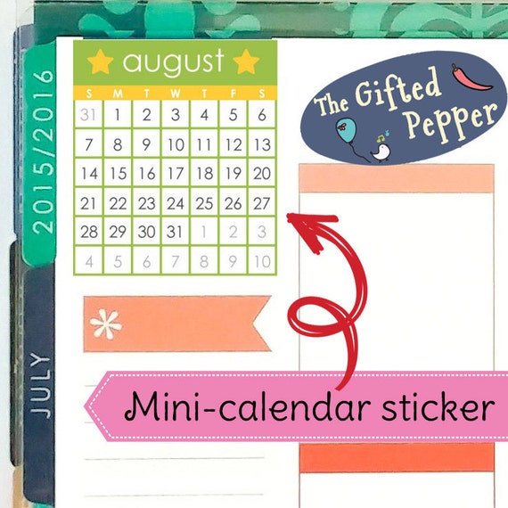 Minicalendar stickers 2016 full year by TheGiftedPepper on Etsy