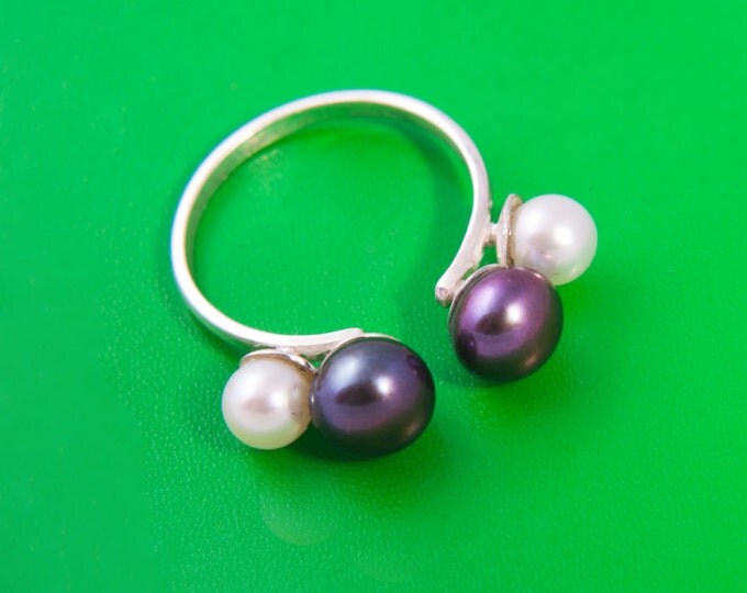 Double Ring Pearl ring Silver Ring with Pearls Silver ring Statement Ring Pearl Engagement Ring