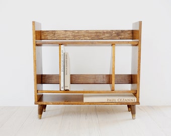 Vintage Mid Century Modern Bookshelf, Danish Modern Walnut Dovetailed 1960s Small Bookshelf, Brass-Footed, MCM Bookshelf