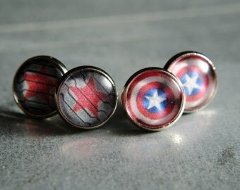 Captain America or Winter Soldier Earrings -- Steve Rogers -- Bucky Barnes -- Fandom Fashion -- Handmade Jewelry -- The Avengers - Civil War