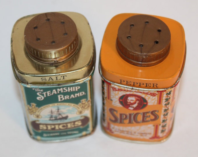 Vintage Tea Tin Spices Salt and Pepper Shakers