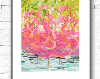Flamingos Print abstract on paper or canvas, flamingos art