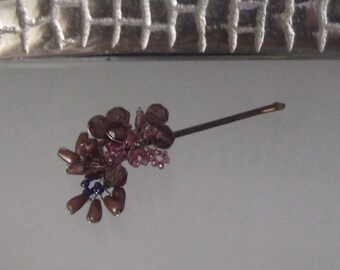 1 Amethyst Rice Pearl and Crystal fushia Grape Hairpin, Designer Handcrafted Item