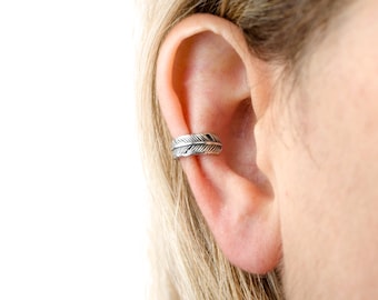 Feather Ear Cuff Earring Sterling Silver Ear Wrap Earrings Boho Jewelry - ECU007 SS