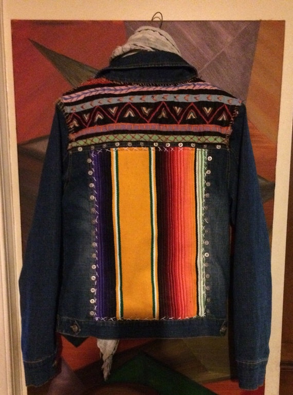 Southwest Blanket Denim Jacket with Embroidered Patchwork