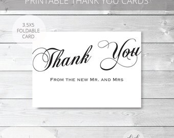 Printable Wedding Thank You Cards (Folded) | Thank You from new Mr. and Mrs. | Instant Download | 5x3.5 | DIY Printable/Digital File | r002