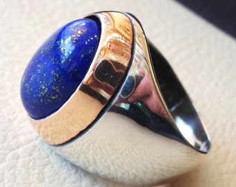 lapis lazuli oval cabochon natural blue stone ring bronze and sterling silver 925 men jewelry all sizes 18 * 13 mm ottoman middle eastern