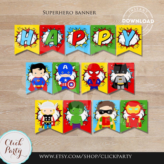 Superhero Banner, Super Hero Birthday Banner, Superheroes Birthday ...