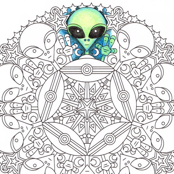 Mandala Coloring Page Little Green Friends printable