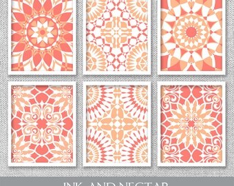 Coral Art, Coral Wall Art, Printable Art, Set of 6 Prints, Printable Wall Art, Printable Artwork, Printable Wall Decor, Damask Wall Art