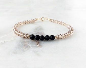 Champagne Faceted & Lava Bead Essential Oil Diffuser Bracelet - 14k Gold-filled Minimal Essential Oil Bracelet Diffuser Aromatherapy
