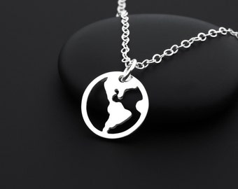 World Map Necklace, Earth Necklace, World Map Jewelry, Sterling Silver, Globe Necklace, Travel Necklace, Earth Jewelry, World Jewelry
