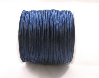 RELO SALE - Cord, imitation silk, medium blue, 1mm. Sold per 100-foot spool.