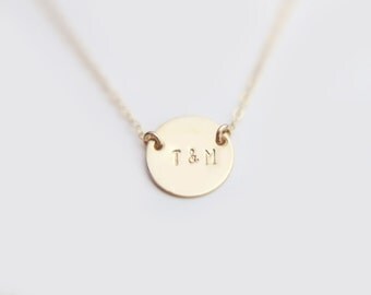 GF SS //11mm Initial Coin Disc Necklace // Bridesmaids Personalized Jewelry Gift