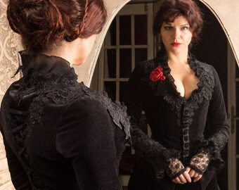 Victorian dress costume, Jacket and skirt, velvet, black dress, Crimson peak