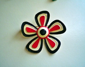 Patriotic Vintage Ladies 1950's Enamel Flower Brooch July 4th Red White Blue