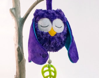 Musical soft toy owl for baby and toddler - unique baby shower gifts - Purple plushie owl - cute baby gifts - baby music box - owl baby gift