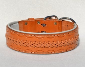 Tooled Leather Buckle Collar with Lacing and Hand Stitched Rolled Edge Liner #166