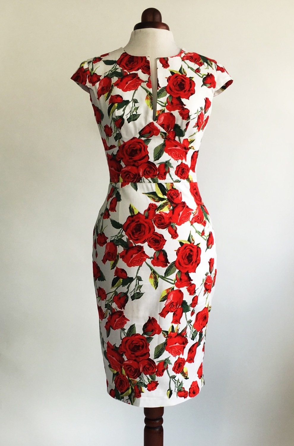 Red rose dress floral dress summer dress vintage style