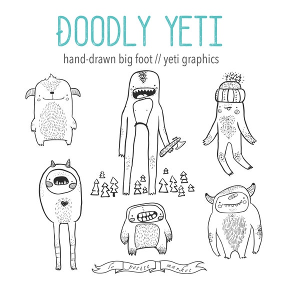 Hand Drawn Cute Yeti Clipart Bigfoot Clipart Monster