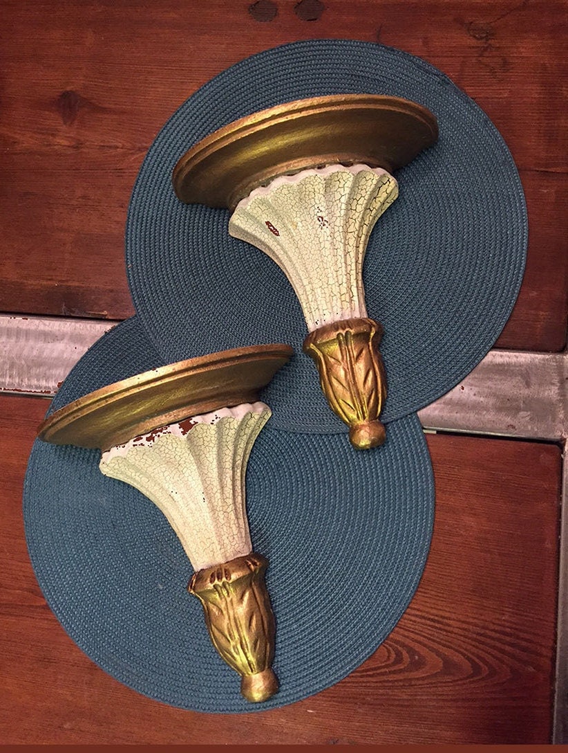 Vintage Wooden Wall Sconce Shelfs White & Gold Sconces on Wooden Wall Sconce Shelf id=13442