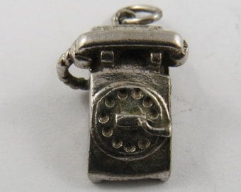 Vintage Rotary Phone Sterling Silver Charm or Pendant.