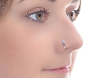 2mm Opal Nose Ring 18g, Silver nose piercing, Tragus piercing, Cartilage earring, Helix ring, Daith jewelry, Septum ring, Rook jewelry